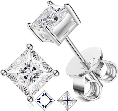0.8-5ct Princess Moissanite Earrings for Women Men, Lab Created Diamond Stud Earrings Solid 925 Sterling Silver 18K White Gold Plated Princess Cut Moissanite Screw Back Solitaire Earrings Studs in Saudi Arabia