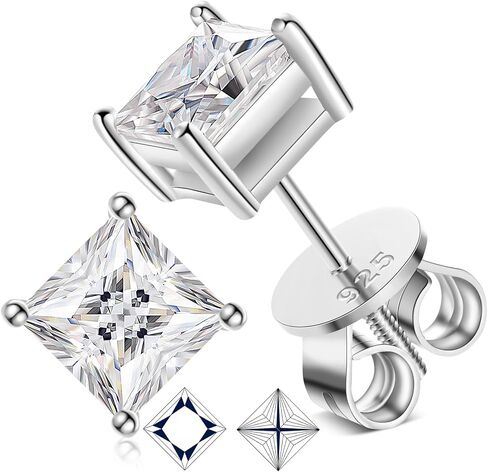 0.8-5ct Princess Moissanite Earrings for Women Men, Lab Created Diamond Stud Earrings Solid 925 Sterling Silver 18K White Gold Plated Princess Cut Moissanite Screw Back Solitaire Earrings Studs in Saudi Arabia