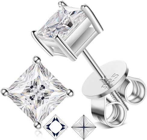 0.8-5ct Princess Moissanite Earrings for Women Men, Lab Created Diamond Stud Earrings Solid 925 Sterling Silver 18K White Gold Plated Princess Cut Moissanite Screw Back Solitaire Earrings Studs in Saudi Arabia