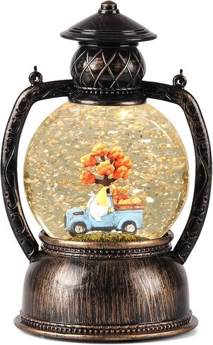 Fall Snow Globes, Blue Truck Pumpkin and Gnome Scene Snow Globes, Glittering Lantern with Timer, Snow Globe Lantern USB or Battery Powered for Fall Festival Thanksgiving Day Decor in Saudi Arabia
