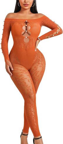 Avidlove Women Lingeries Long Sleeve Fishnet Body Stocking Leopard Sexy Outfit Rhinestone Body Suits Cut Out Jumpsuit in Saudi Arabia