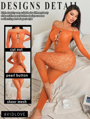 Avidlove Women Lingeries Long Sleeve Fishnet Body Stocking Leopard Sexy Outfit Rhinestone Body Suits Cut Out Jumpsuit in Saudi Arabia