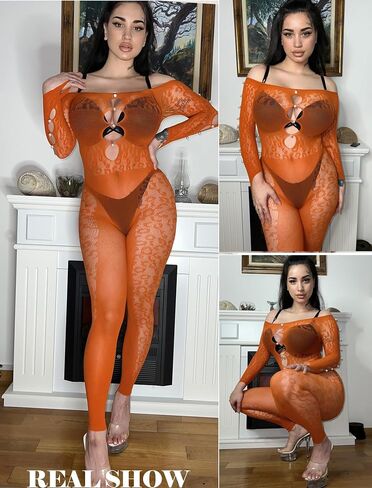Avidlove Women Lingeries Long Sleeve Fishnet Body Stocking Leopard Sexy Outfit Rhinestone Body Suits Cut Out Jumpsuit in Saudi Arabia