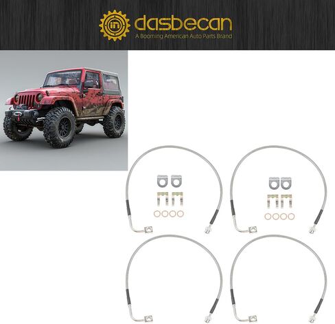 خطوط الفرامل الأمامية والخلفية المصنوعة من الفولاذ المقاوم للصدأ من Dasbecan متوافقة مع Jeep Wrangler JK 2007-2018، استبدل 89716 خطوط الفرامل المصنوعة من الفولاذ المقاوم للصدأ (4 قطع) in Saudi Arabia