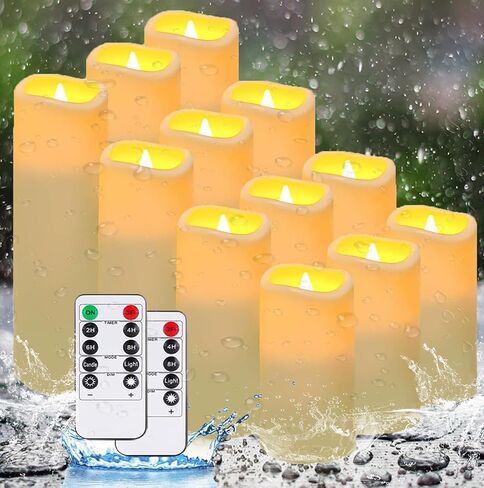شمعة عديمة اللهب مقاومة للماء في الهواء الطلق، شمعة LED متلألئة تعمل بالبطارية للديكور الخارجي، شمعة عمودية بارتفاع 4 بوصة و5 بوصة و6 بوصة و7 بوصة مع جهاز تحكم عن بعد ومؤقت مجموعة 12 قطعة in Saudi Arabia
