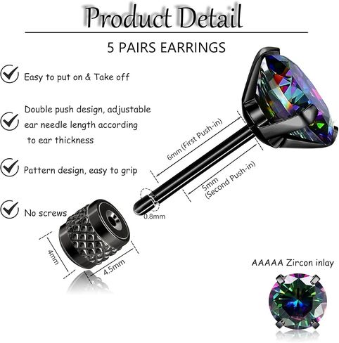 316L Surgical Stainless Steel Threadless Flat Back Earrings 2-6mm Hypoallergenic CZ Cartilage Earrings Studs Set Push-in Flat Back Stud Earrings Tragus Helix Piercing Jewelry for Women and Men in Saudi Arabia