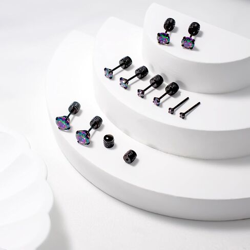 316L Surgical Stainless Steel Threadless Flat Back Earrings 2-6mm Hypoallergenic CZ Cartilage Earrings Studs Set Push-in Flat Back Stud Earrings Tragus Helix Piercing Jewelry for Women and Men in Saudi Arabia
