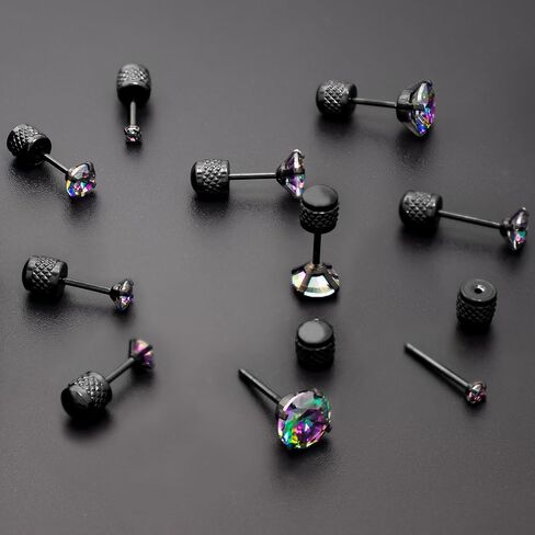 316L Surgical Stainless Steel Threadless Flat Back Earrings 2-6mm Hypoallergenic CZ Cartilage Earrings Studs Set Push-in Flat Back Stud Earrings Tragus Helix Piercing Jewelry for Women and Men in Saudi Arabia