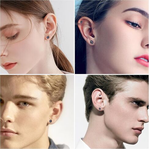 316L Surgical Stainless Steel Threadless Flat Back Earrings 2-6mm Hypoallergenic CZ Cartilage Earrings Studs Set Push-in Flat Back Stud Earrings Tragus Helix Piercing Jewelry for Women and Men in Saudi Arabia