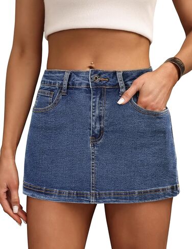 BISUAL Denim Skort for Women High Waist Mini Denim Skirt Casual Stretch Women Jean Skirt with Pockets in Saudi Arabia