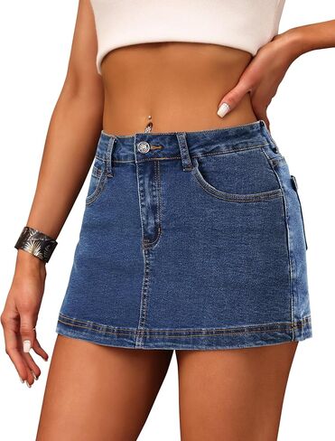 BISUAL Denim Skort for Women High Waist Mini Denim Skirt Casual Stretch Women Jean Skirt with Pockets in Saudi Arabia