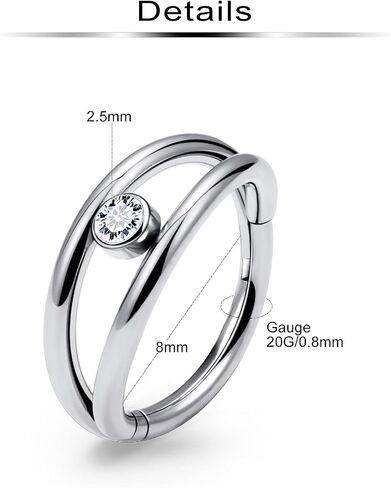 F136 Titanium 20/18g Diamond Double Nose Helix Rings Hoop for Single Piercing for Women Men 8/10mm Implant Grade Hypoallergenic Septum Daith Cartilage Nostril Aretes Para La Nariz in Saudi Arabia