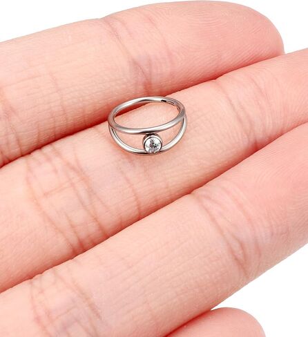 F136 Titanium 20/18g Diamond Double Nose Helix Rings Hoop for Single Piercing for Women Men 8/10mm Implant Grade Hypoallergenic Septum Daith Cartilage Nostril Aretes Para La Nariz in Saudi Arabia