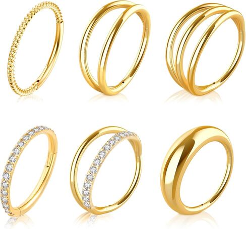 funtopia 18g حلقات الأنف الأطواق، 6 قطع 316l الجراحية الصلب هوب حلقات الأنف للنساء الرجال، الذهب تشيكوسلوفاكيا الفرس يتوقف حلقة الحاجز حلقة مزدوجة هوب، 8mm الشفاه دايث روك محارة هيئة ثقب المجوهرات in Kuwait