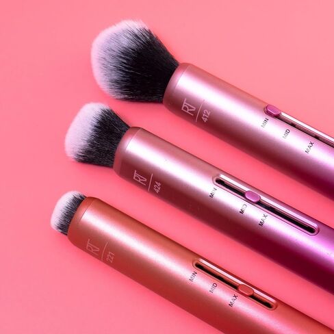 Real Techniques Custom Complexion Foundation 3-in-1 Brush, Custom Slide For Foundation & Concealer, 3 Settings For Sheer, Medium, or Focused Application, Travel-Size Kabuki, Cruelty-Free, 1 Count in Saudi Arabia