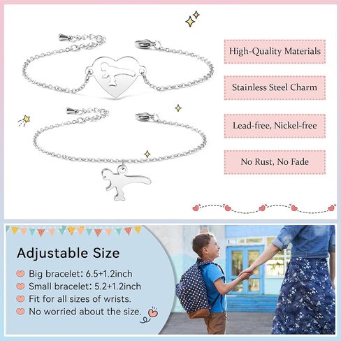Back to School Gifts Mommy and Me Bracelet Mother Daughter Son Matching Dinosaur Heart Butterfly Bear Bracelets Set for 2 First Day of School Gifts for Her Him Separation Anxiety Gifts in Saudi Arabia