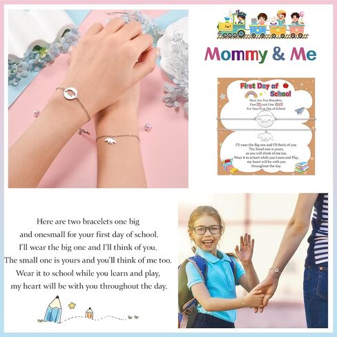 Back to School Gifts Mommy and Me Bracelet Mother Daughter Son Matching Dinosaur Heart Butterfly Bear Bracelets Set for 2 First Day of School Gifts for Her Him Separation Anxiety Gifts in Saudi Arabia