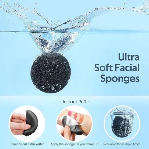 50-Count Black Compressed Facial Sponges for Daily Facial Cleansing and Exfoliating, 100％ Natural Cosmetic Spa Sponges for Makeup Remover, Reusable in Saudi Arabia