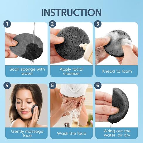 50-Count Black Compressed Facial Sponges for Daily Facial Cleansing and Exfoliating, 100％ Natural Cosmetic Spa Sponges for Makeup Remover, Reusable in Saudi Arabia