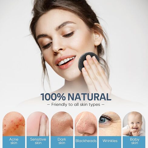 50-Count Black Compressed Facial Sponges for Daily Facial Cleansing and Exfoliating, 100％ Natural Cosmetic Spa Sponges for Makeup Remover, Reusable in Saudi Arabia