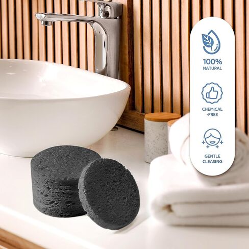 50-Count Black Compressed Facial Sponges for Daily Facial Cleansing and Exfoliating, 100％ Natural Cosmetic Spa Sponges for Makeup Remover, Reusable in Saudi Arabia