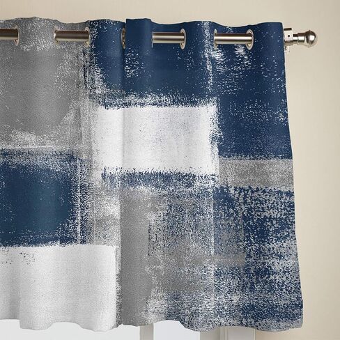 ستائر باللونين الأزرق الداكن والرمادي لغرفة المعيشة بطول 84 بوصة، ستائر فنية تجريدية لطلاء النوافذ بفرشاة متدرجة، لوحات ستائر بحلقة معدنية، قطعتان in Kuwait