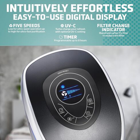 GermGuardian Air Purifier with Genuine HEPA 13 Pet Pure Filter, Removes 99.97% of Pollutants, Covers Large Rooms up to 915 Sq. ft. in 1 Hour, UV-C Light Helps Reduce Germs, 28", Black, AC5250PT in Saudi Arabia