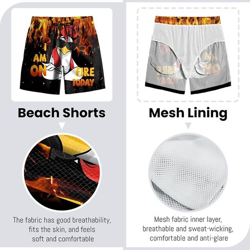 Mens Swim Trunks with Compression Liner Casual Funny Board Shorts Quick Dry Beach Swimwear with Pockets in Kuwait