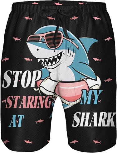 Mens Swim Trunks with Compression Liner Casual Funny Board Shorts Quick Dry Beach Swimwear with Pockets in Kuwait