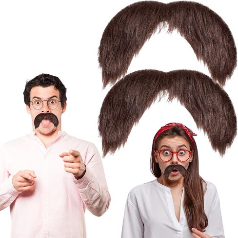 Sibba Mustaches Self Adhesive Fake 2 Pcs DIY Self Sticky Beard Material Mustache Set Facial Hair Makeup Costumes Accessories Brown Simulation Beard for Costume and Halloween Festival Party in Saudi Arabia