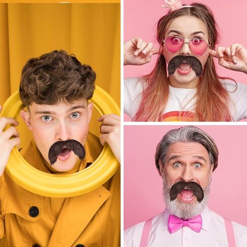 Sibba Mustaches Self Adhesive Fake 2 Pcs DIY Self Sticky Beard Material Mustache Set Facial Hair Makeup Costumes Accessories Brown Simulation Beard for Costume and Halloween Festival Party in Saudi Arabia