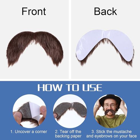 Sibba Mustaches Self Adhesive Fake 2 Pcs DIY Self Sticky Beard Material Mustache Set Facial Hair Makeup Costumes Accessories Brown Simulation Beard for Costume and Halloween Festival Party in Saudi Arabia