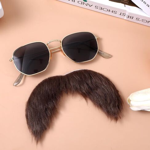 Sibba Mustaches Self Adhesive Fake 2 Pcs DIY Self Sticky Beard Material Mustache Set Facial Hair Makeup Costumes Accessories Brown Simulation Beard for Costume and Halloween Festival Party in Saudi Arabia