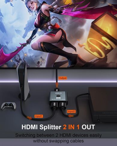 SGEYR HDMI 2.1 Switch, 8K HDMI Switcher 2 in 1 Out,HDMI Switch Selector,Aluminum HDMI Splitter Bi-Directional Ultra HD HDMI Switch,4K@120Hz,8K@60Hz,48Gbps, Compatible with PS5/4,Xbox,Roku (Black) in Kuwait