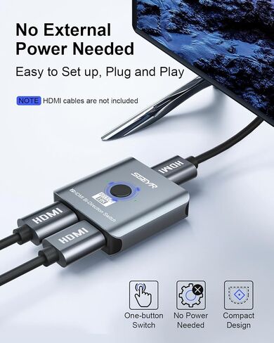 SGEYR HDMI 2.1 Switch, 8K HDMI Switcher 2 in 1 Out,HDMI Switch Selector,Aluminum HDMI Splitter Bi-Directional Ultra HD HDMI Switch,4K@120Hz,8K@60Hz,48Gbps, Compatible with PS5/4,Xbox,Roku (Black) in Kuwait