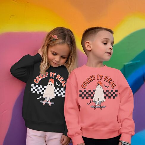 IZYJOY Creep It Real Halloween البلوز فتاة صبي متقلب شبح سكيت قميص الاطفال Crewneck موسم مخيف البلوز العلوي in Kuwait
