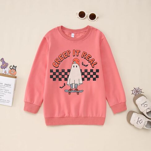 IZYJOY Creep It Real Halloween البلوز فتاة صبي متقلب شبح سكيت قميص الاطفال Crewneck موسم مخيف البلوز العلوي in Kuwait
