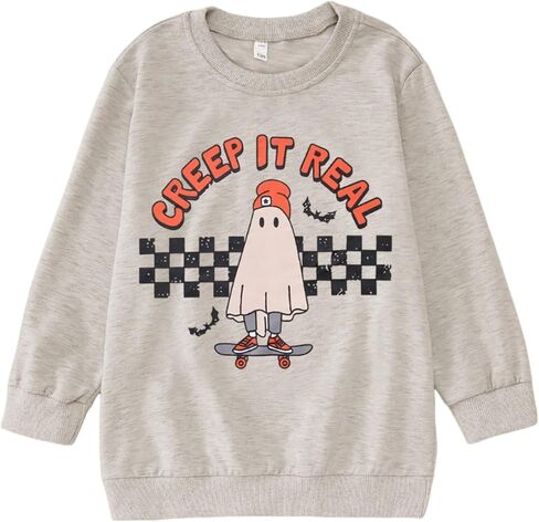 IZYJOY Creep It Real Halloween البلوز فتاة صبي متقلب شبح سكيت قميص الاطفال Crewneck موسم مخيف البلوز العلوي in Kuwait