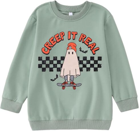 IZYJOY Creep It Real Halloween البلوز فتاة صبي متقلب شبح سكيت قميص الاطفال Crewneck موسم مخيف البلوز العلوي in Kuwait