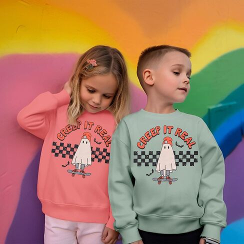 IZYJOY Creep It Real Halloween البلوز فتاة صبي متقلب شبح سكيت قميص الاطفال Crewneck موسم مخيف البلوز العلوي in Kuwait