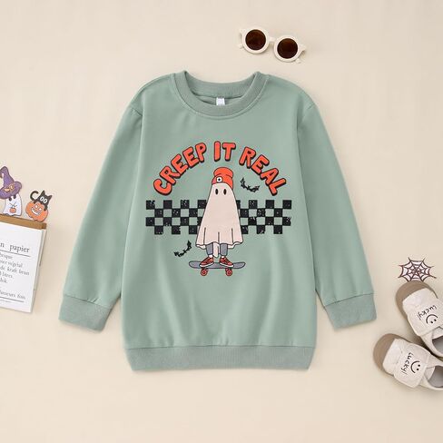 IZYJOY Creep It Real Halloween البلوز فتاة صبي متقلب شبح سكيت قميص الاطفال Crewneck موسم مخيف البلوز العلوي in Kuwait