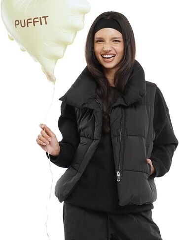 Women's Puffer Vest, Sleeveless Bubble Winter Vests Outerwear with Pockets, Casual Versatile Padded Warm Puffy Gilet in Kuwait