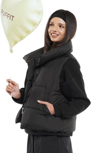 Women's Puffer Vest, Sleeveless Bubble Winter Vests Outerwear with Pockets, Casual Versatile Padded Warm Puffy Gilet in Kuwait