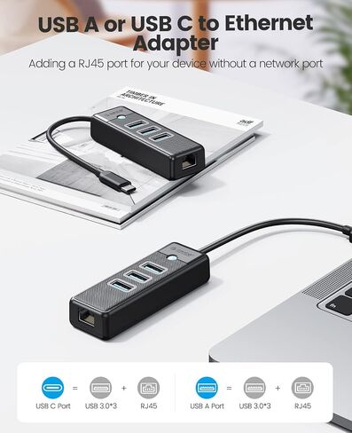 ORICO USB Hub Ethernet, 4 Port USB 3.0 Hub, USB-A to Gigabit Ethernet Adapter with 3 USB 3.0 Hub for Laptop, USB Hub 3.0 with RJ45 10/100/1000 Gigabit -PW3UR-05 (White) in Kuwait