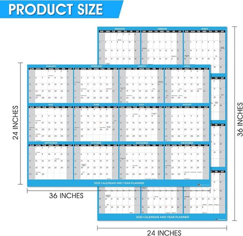 تقويم حائط 2025 مع شريط مزدوج الجوانب للتعليق على الحائط، كبير مصفح رطب وجاف (أزرق، مقاس 18 × 24) in Kuwait