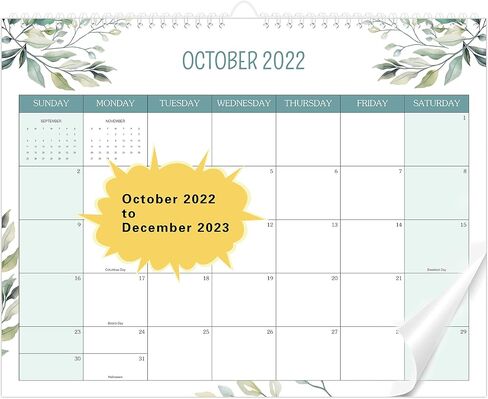 التقويم 2022-2023 - تقويم جداري لمدة 15 شهرًا من أكتوبر 2022 إلى ديسمبر 2023. 15 بوصة × 11.8 بوصة تقويم أكاديمي كبير بسلك مزدوج شهري وأسبوعي in Kuwait
