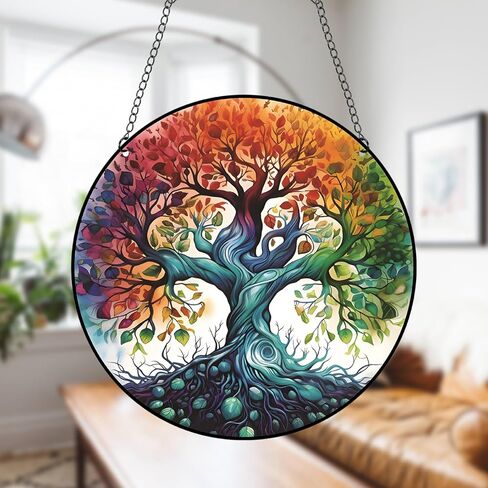 Generic 11.8 Inches Large Tree of Life Acrylic Window Hanging Decor Stained Glass Panels Wall Art Mural for Bedroom Garden Wall Decoration Suncatcher Gift for Mom Grandma Teacher in Saudi Arabia