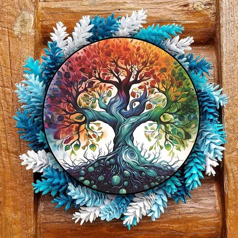 Generic 11.8 Inches Large Tree of Life Acrylic Window Hanging Decor Stained Glass Panels Wall Art Mural for Bedroom Garden Wall Decoration Suncatcher Gift for Mom Grandma Teacher in Saudi Arabia