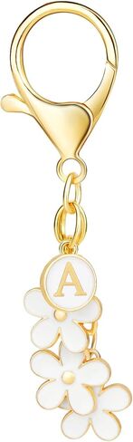 Cute Initial Keychain Pink White Flower Charms for Keys Letter Keyring for Women Purse Handbag in Saudi Arabia