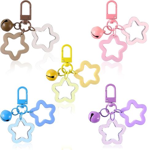 5Pcs Star Keychains for Women, Cute Stars Bell Keychains Colorful Acrylic Stars Charms Key Chain Star Pendant Keyring with Clip Keys Accessories for Car Keys Bag Keychain Camera Pendants in Saudi Arabia